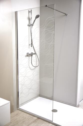 Paroi de douche fixe Onda 8mm sérigraphie 90 cm chromé - Prix net livré chez vous -